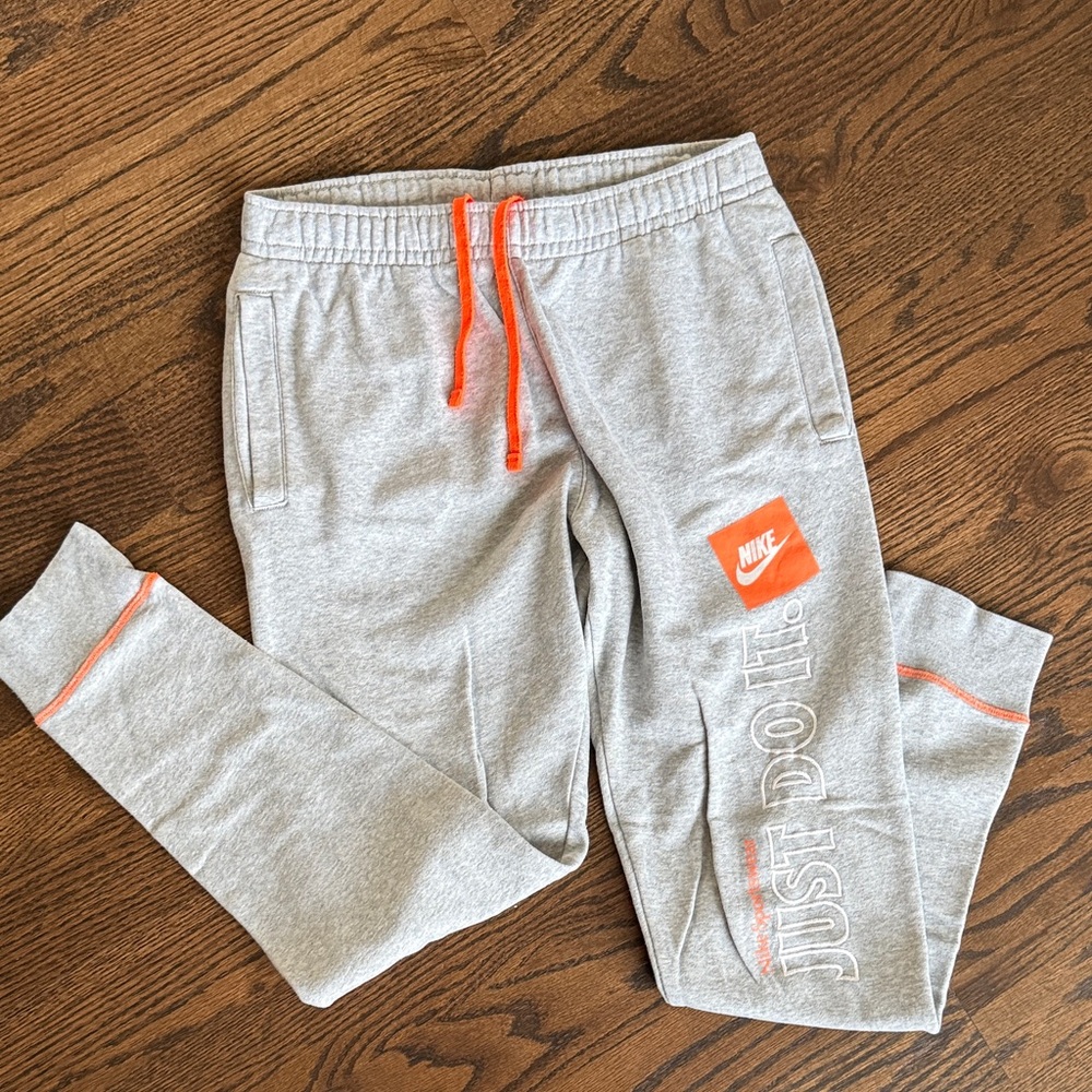 Nike Light Gray Joggers with Orange Accents